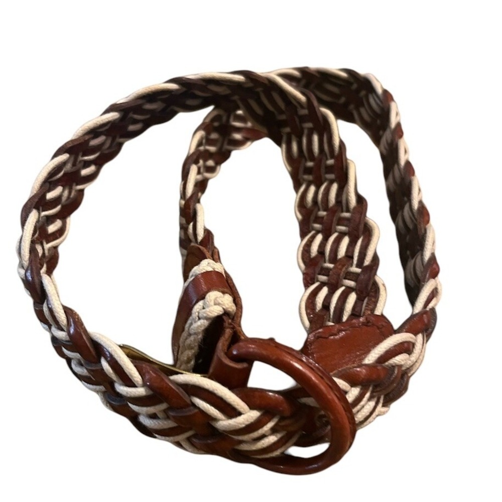 Talbots Women's Belt S Leather Brown/cream 1" Width 33" Length Braided